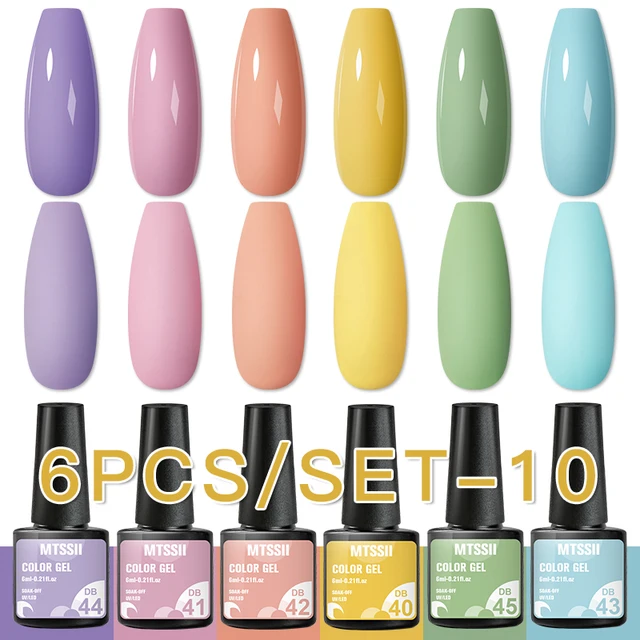 Mtssii 10Pcs/set Color Gel Nail Polish Set 100 Colors Semi Permanent UV Led Gel Varnish Soak Off Nail Lacquers Base Top Coat ZH15189 6PCS