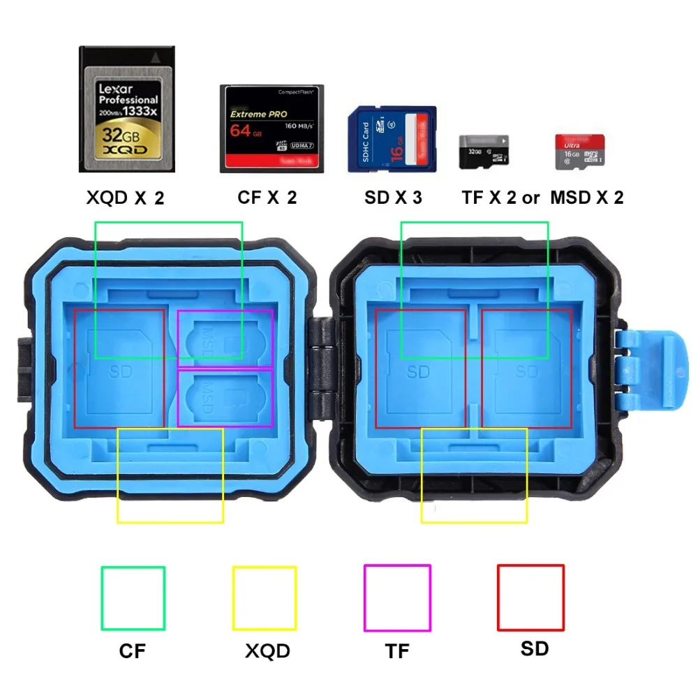 Puluz 11 в 1 чехол для карты памяти Micro SD CF водонепроницаемый держатель 3 SIM + 2 XQD TF