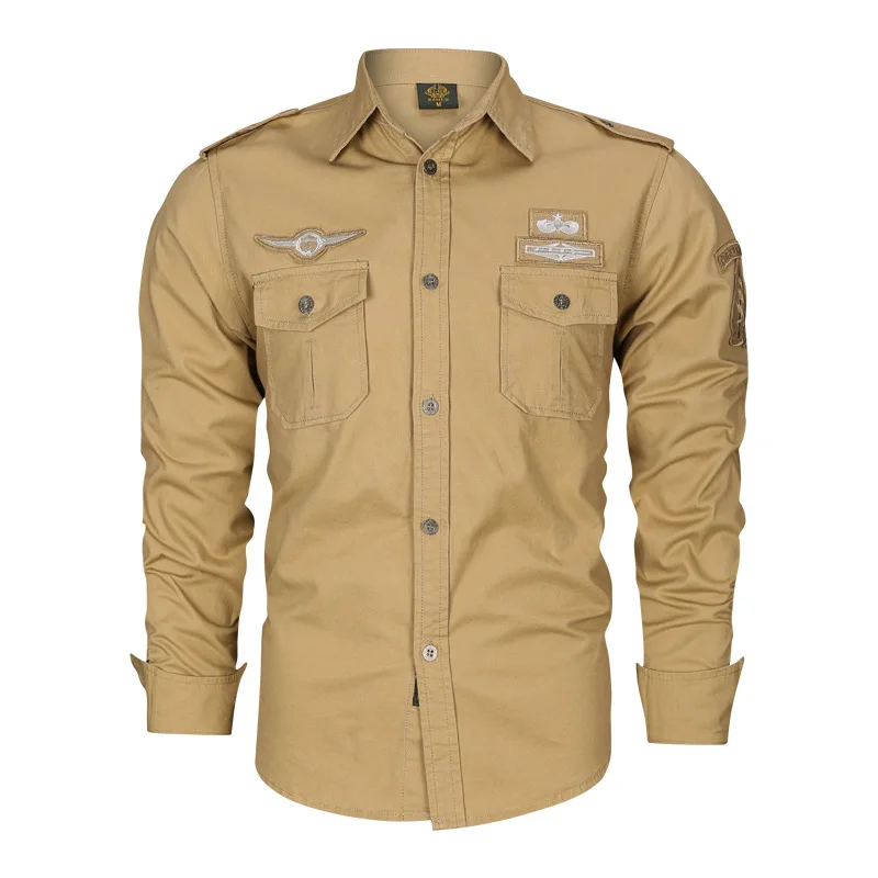 Men\'s Spring Long Sleeve Military Shirt Cotton Army Autumn High Quality Cargo Shirts Camiseta Masculina Male Basis Dress Shirts