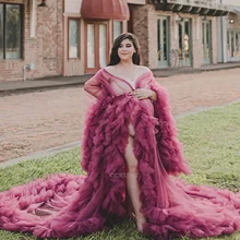 

Ladies Dressing Gown Fluffy Tulle Long Bridal Robe Maternity Robes Photo Shoot Women Bathrobe Wedding Birthday Party Dress