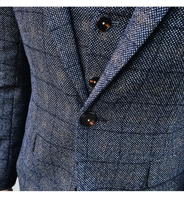 Autumn And Winter Plaid Suit Men's British Wind Wedding Wool Three Sets Of Korean Slim Thick Small Suit Handsome