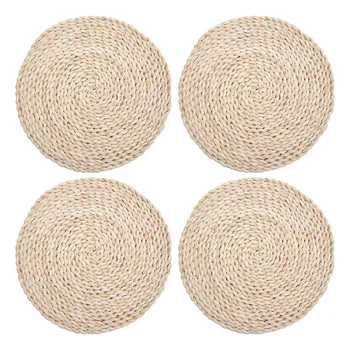 

Natural Woven Mat Round Woven Straw Cutlery Mat Rattan Mat Manual Dining Table Mat Insulation Mat Non-Slip Mat
