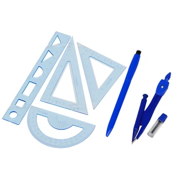 

7PCS Triangular Rule Geometry Set Compasses Set Necessary for Math Drafting Drawing