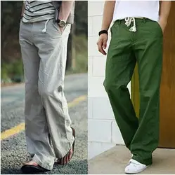 Летние льняные брюки мужские брюки свободные и больших размеров Прямые мужские повседневные брюки четыре сезона тонкие хлопковые Льняные