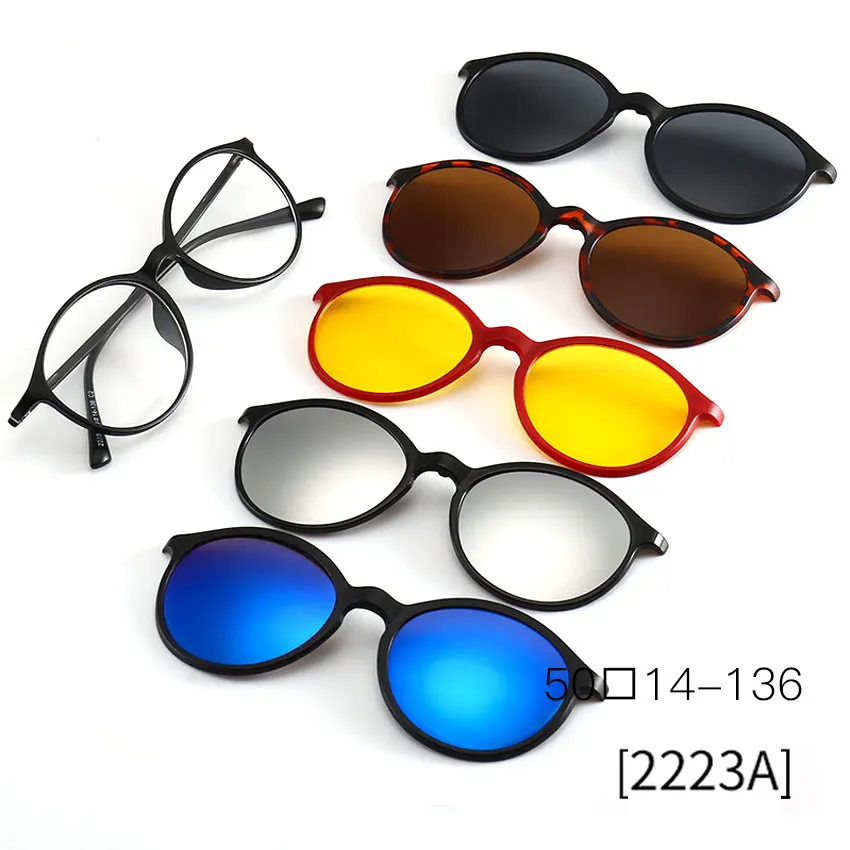 6 в 1 оптическая оправа для очков для мужчин и женщин с 5 магнитными клипсами, поляризованные солнцезащитные очки TR90, оправа для очков 2201 - Цвет оправы: 2223A
