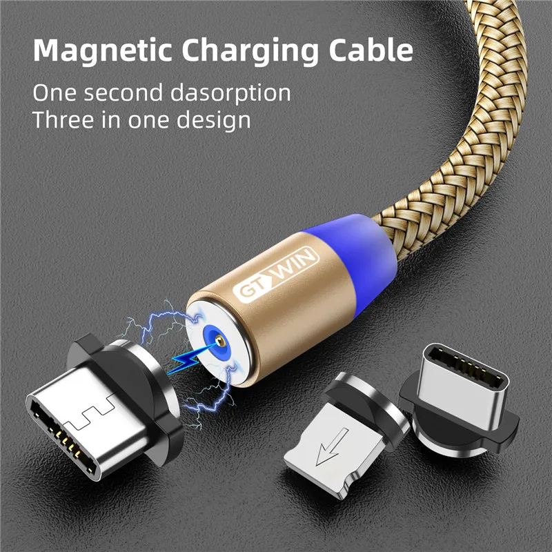 GTWIN 3M Magnetic Cable Micro USB Type C Fast Charging Adapter Micro Type-C Magnet Charger For Iphone 7 Samsung S10 Plus xiaomi