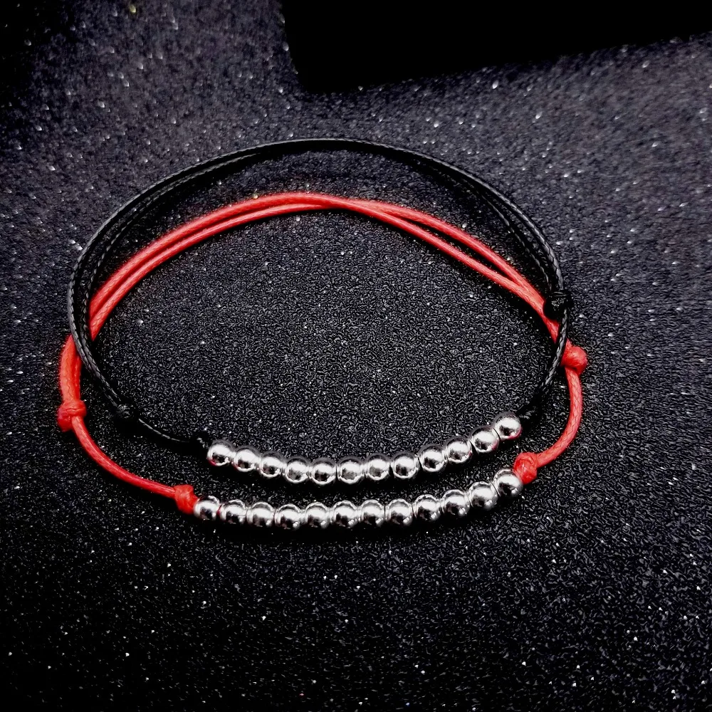 Простая пара ножной браслет серебро 925 бисерные ювелирные изделия осенний браслет на лодыжку Женская цепочка на ногу красная веревка Черная веревка ручной работы