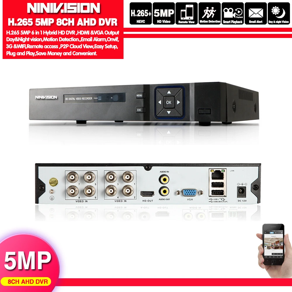 Камера видеонаблюдения H.265 AHD DVR NVR 4 8 каналов HD 1080P МП 5 IP CVI TVI 3G Wi-Fi ONVIF NIVISION |