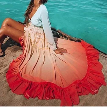 

2019 Summer Women Boho Maxi Dress Rainbow Gradient Color Long Sleeve Beach Dresses Elegant Loose Casual Sexy Split Vestidos