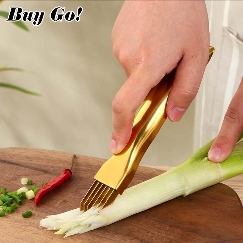 1Pc Nuova Cucina Cipolla Coltello Cutter Grattugie Verdura Strumento Multi Chopper Sharp In Acciaio Tagliuzzato Verde Cipolla Tagliata Coltello Affett
