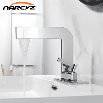 

Basin Faucet Square Faucet with Chassis Chrome Taps Basin Faucet Mixer Single Handle Hole Deck Hot Cold Mixer Tap Crane XT569