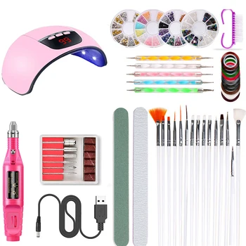 

Nail Salon Kit 45W UV LED Dryer Lamp Electric Nail Diamond Brushes Manicure Set (Rose Red)