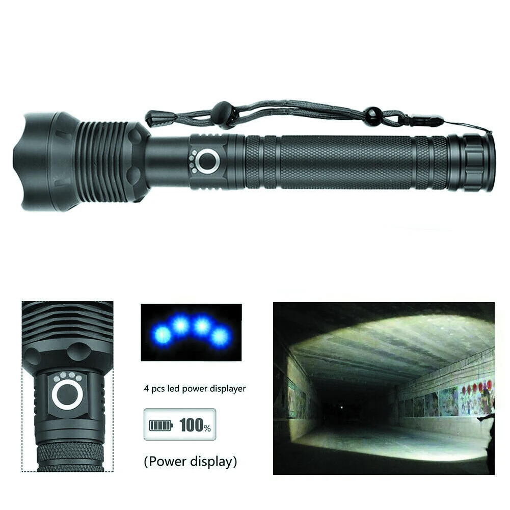 XHP70 5 Mode LED USB Rechargeable Zoomable Flashlight Outdoor Waterproof Aluminium Alloy Torch For Hunting Camping Search