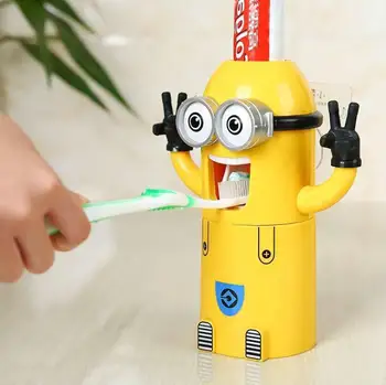 

New Style Three-in-One Small Yellow Automatic Toothpaste Dispenser Suctorial Cups Toothbrush Holder Sanitary Ware Couples Washin