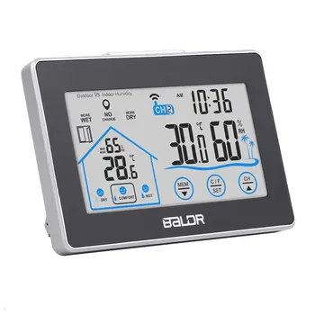 

BALDR Electronic Temperature Humidity Meter Digital Weather Station LCD Touch Thermometer Hygrometer Indoor Outdoor Tester