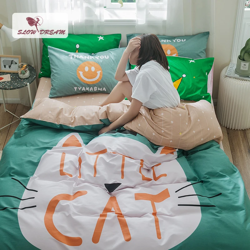 

SlowDream Cartoon Bedding Set For Adult Kids Child Single Double Queen Quilt Cover Flat Sheet Elastic Linen 100% Cotton Healthy