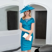 Knee Length Mother Of The Bride Dress Elegant Formal Party Gown For Woman Short Sleeves Straight Scoop Neck Plus Size Vestidos