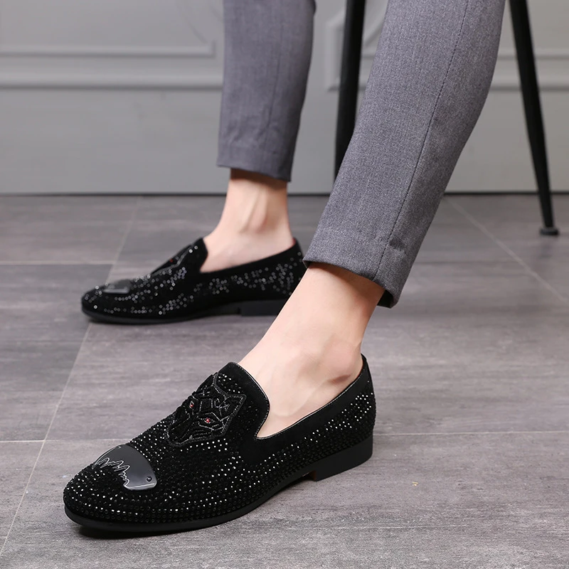 black glitter loafers mens