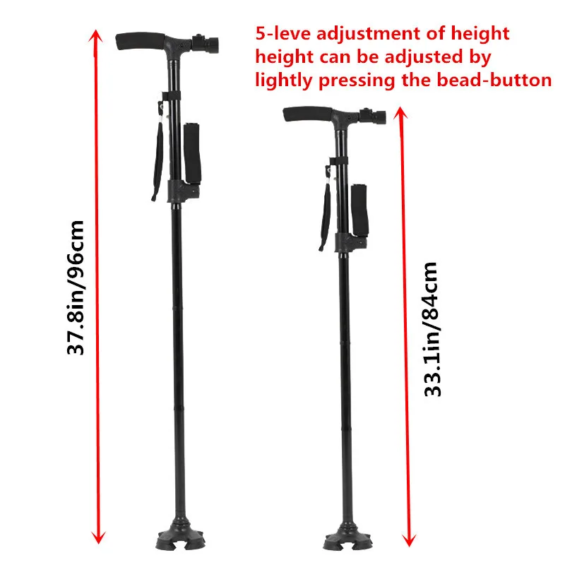 Double Handle Collapsible Telescopic Cane Folding Crutch LED Lightweight Safety Hiking Walking Stick Gifts for The Elder Parents 5