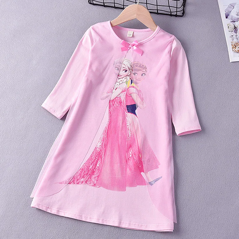 Ночная рубашка принцессы Анны и Эльзы для девочек; новая весенняя пижама с длинными рукавами для маленьких девочек; одежда для сна; детское платье; ночная рубашка - Цвет: D no velvet