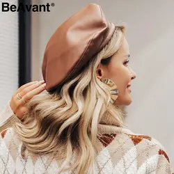 BeAvant/Модная женская шапка-берет из искусственной кожи, повседневная осенне-зимняя женская шапка, винтажная Ретро Шапка-бини, шапки, берет