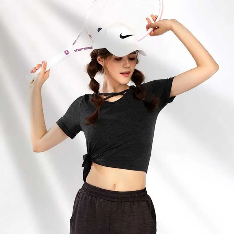 2019 футболка с короткими рукавами для йоги женские свободные блузки круглым