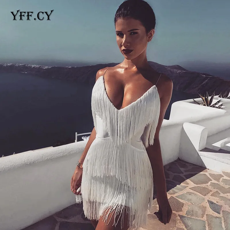 Элегантное платье с кисточками женское сексуальное летнее на бретелях низким