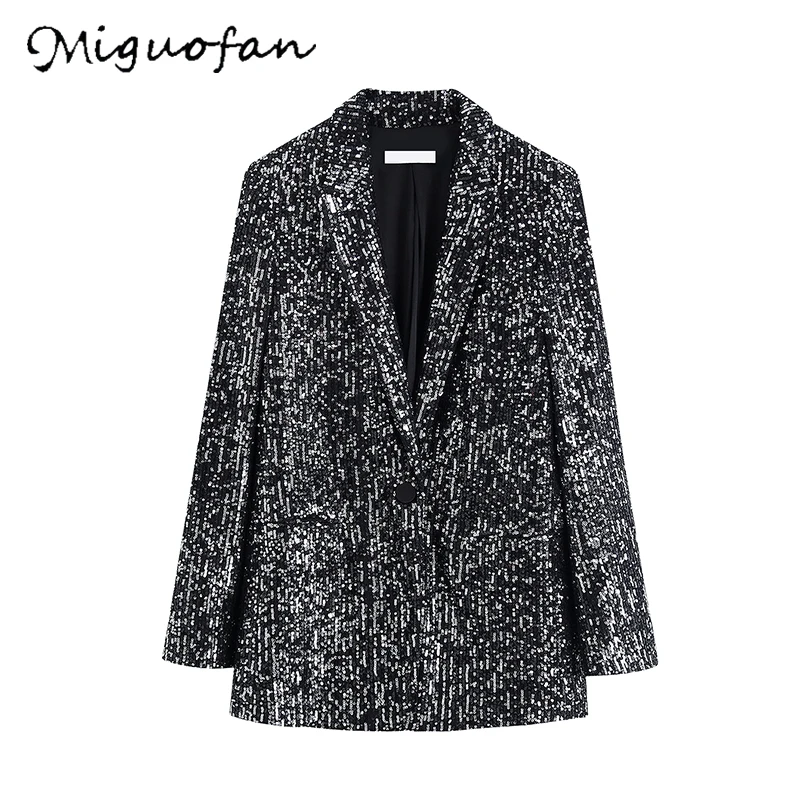 Черный Miguofan, женские блейзеры, куртки, пальто, черные, с блестками, пиджаки, пальто, уличные, вечерние, для женщин, для офиса, с длинным рукавом, для улицы, куртки - Цвет: Черный