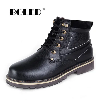

keep Warm Men Winter Boots Genuine Leather Boots Shoes Handmade Ankle Snow Boots Outdoor Winter Shoes Fashion Men Shoes