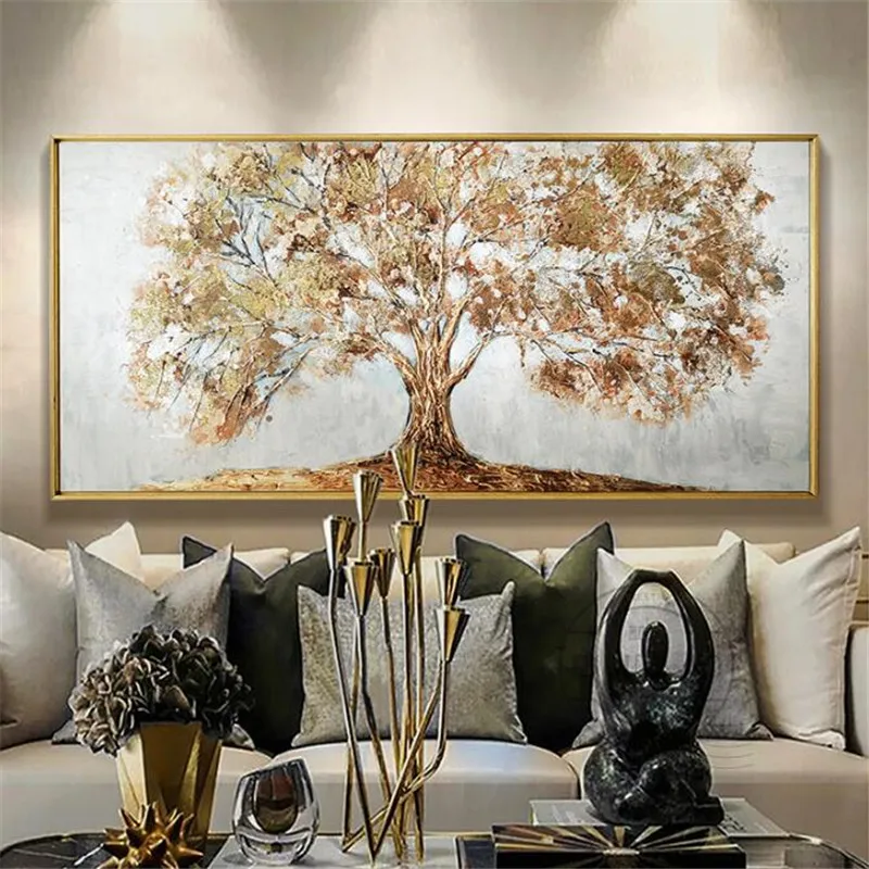 Günstig Handgemalte Messer Gold Baum Ölgemälde Auf Leinwand Große Palette 3D Gemälde Für Wohnzimmer Moderne Abstrakte Wand Kunst bilder