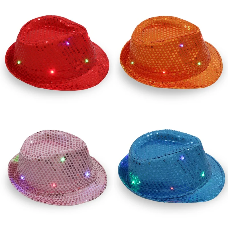 Fedoras модная блестящая джазовая шляпа реквизит для сцены флэш ковбойская шляпа с блестками шляпа для взрослых со светодиодной подсветкой