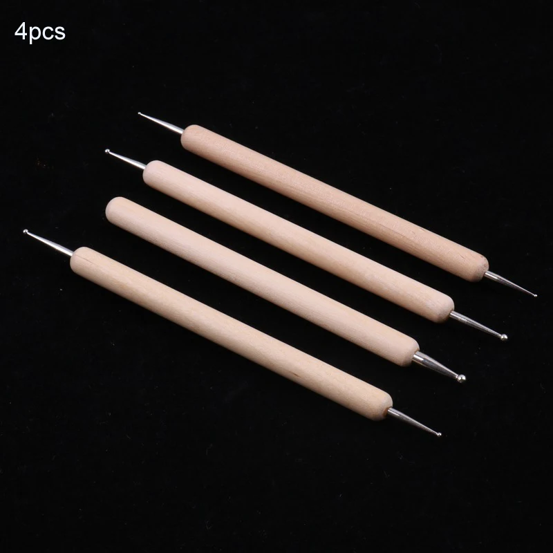 4pcs Шариковые шарики из нержавеющей стали с двумя головками, Шариковые инструменты для моделирования, полимерная глина, маникюрные ручки, инструменты для маникюра, инструменты для раскрашивания керамической глины - Цвет: 4pcs