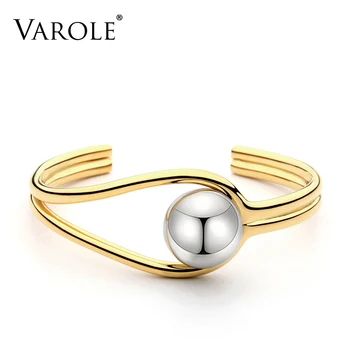 

Double Line Big Ball Cuff Bracelet Bangle For Women Manchette Gold Color Bracelets Stainless Steel Metal Bangle Pulseiras