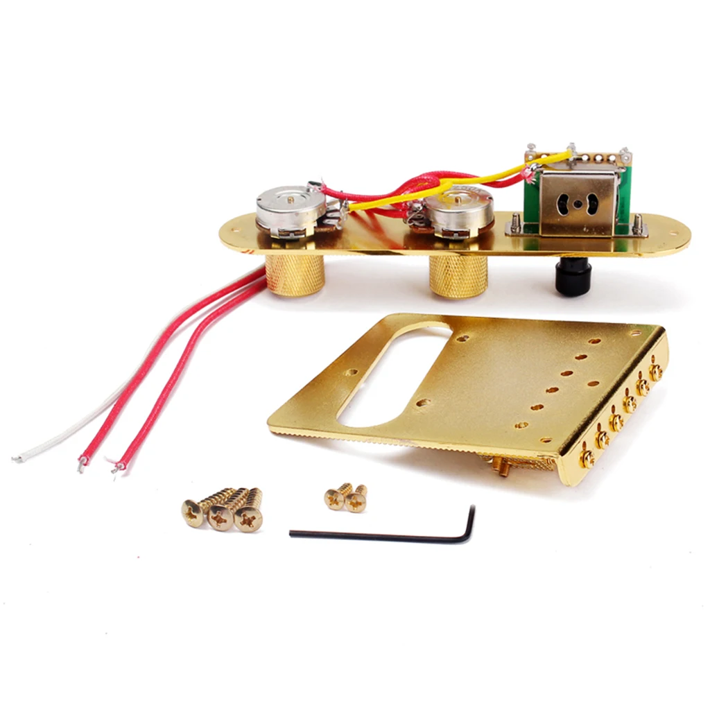 6 Saddle Top Loader Bridge with Control Plate, Screws, Wrench for Telecaster Guitar, Golden