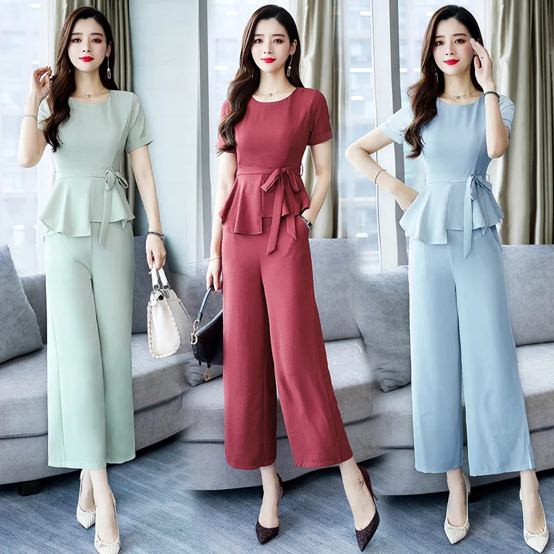 

WOMEN'S Suit 2019 New Style Summer-Korean-style Western Style by Age Slimming Fashion Chiffon Pendant Sense Loose Pants Two-Piec