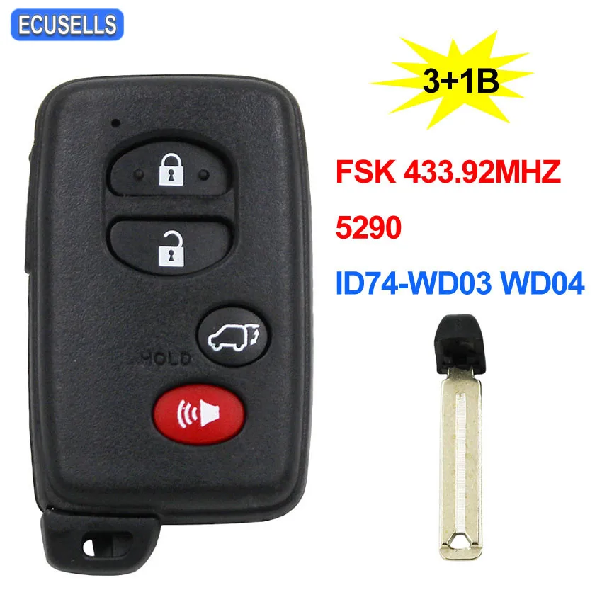 3+ 1/4 кнопки умный дистанционный ключ для автомобиля с FSK433.92MHz-5290-ID74-WD03 WD04 для Lexus для Toyota Camry Reiz Пардо+ TOY48 Аварийный ключ