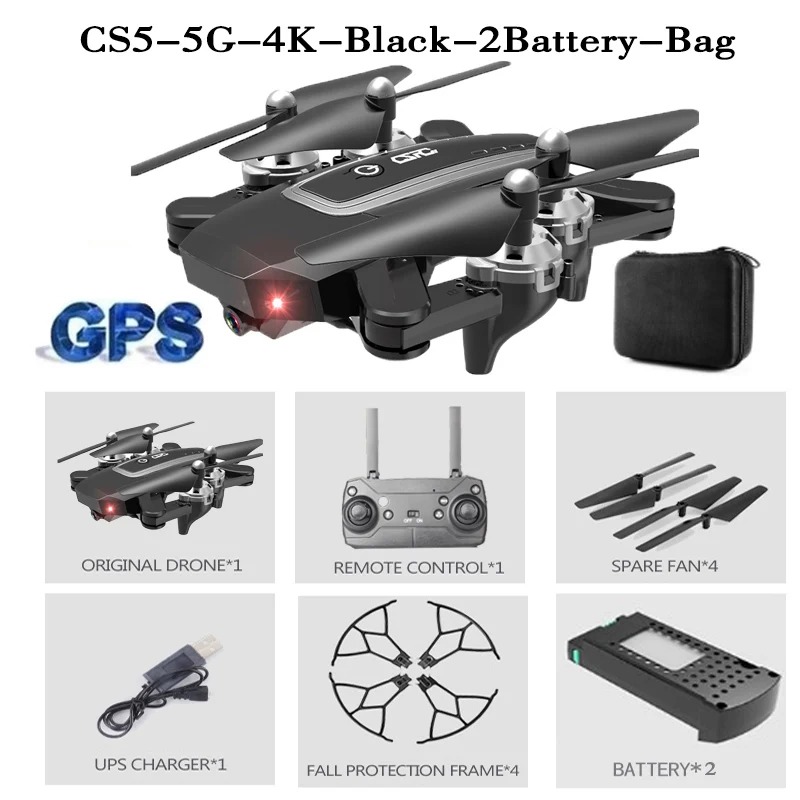 Новинка CS5 5G Дрон gps RC Дрон с 4K HD камерой складной Квадрокоптер двойная камера длинная выносливость самолет вертолет игрушка - Цвет: 5G 4K 2B Black