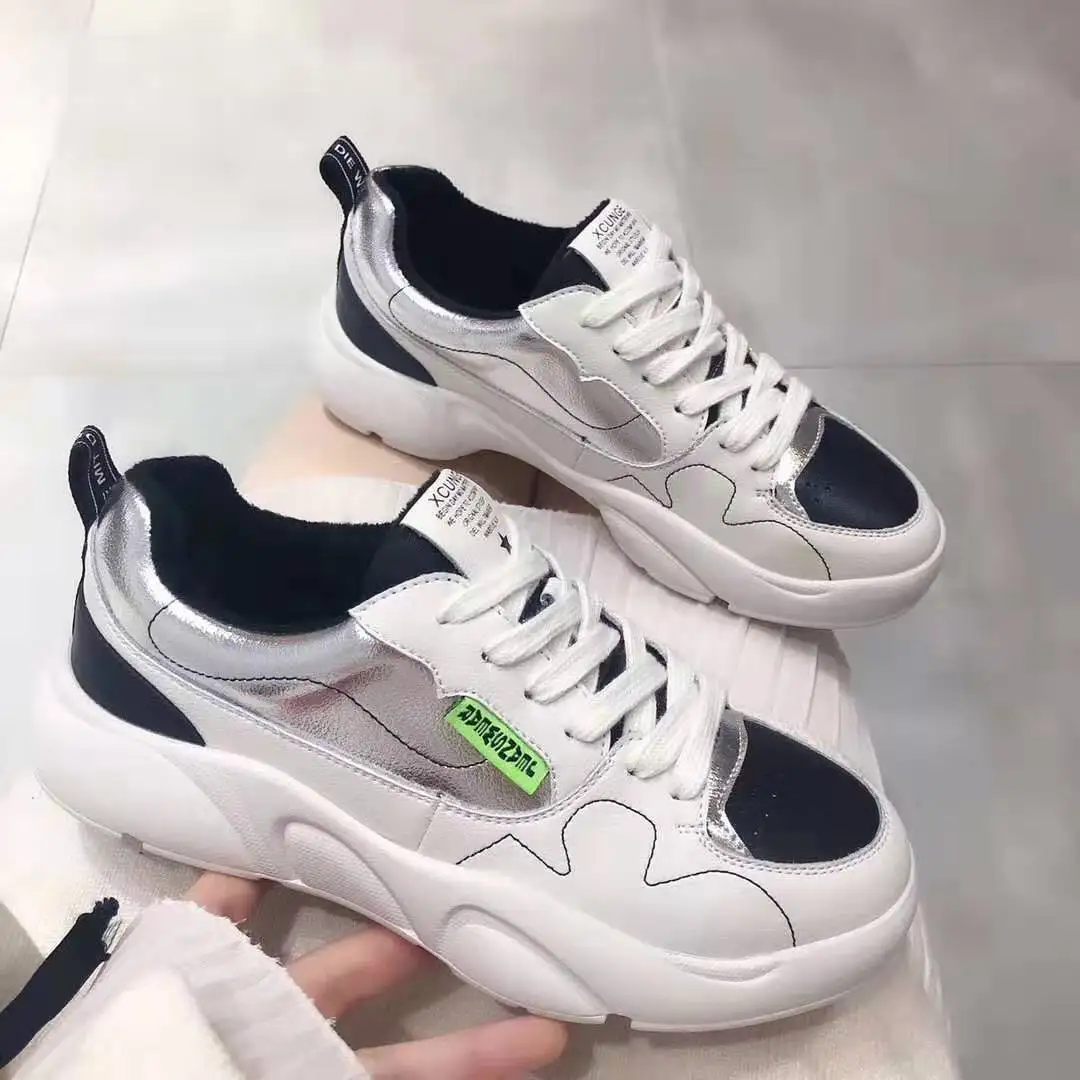 

2019 Autumn And Winter New Style plus Velvet White Shoes Genuine Leather Casual Sports Daddy Shoes Network Red Celebrity Style V