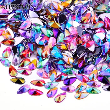 

JUNAO 8x13mm 9x18mm Colorful AB Teardrop Rhinestones Flat Back Face Nail Crystal Stickers Acrylic Strass Nail Art Decoration