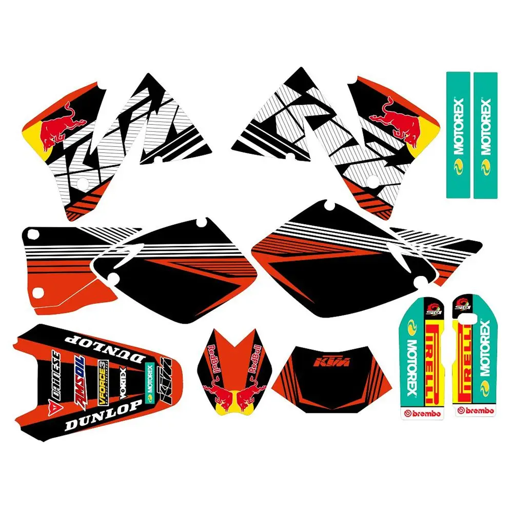 

New Full Graphics Decals Stickers Custom Number Name 3M Bright Matte Waterproof For KTM EXC125 200 250 300 380 400 520 1998-2003