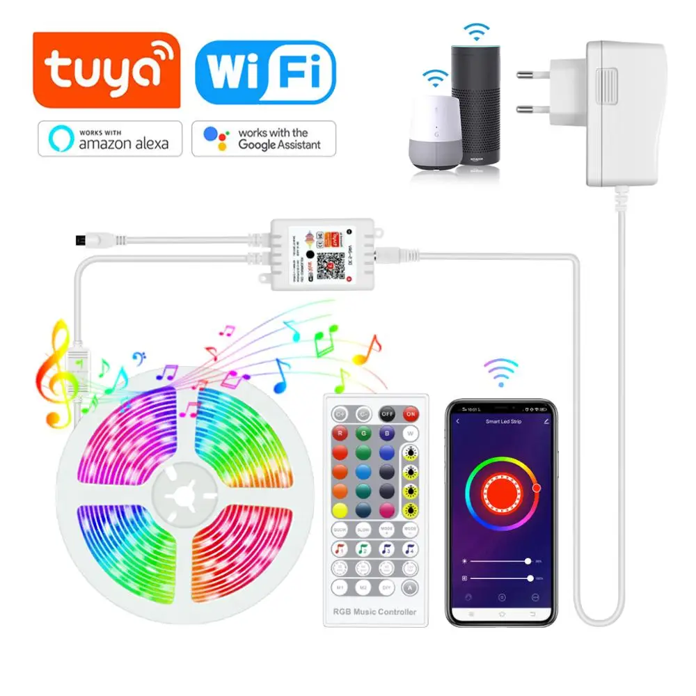 Tuya WiFi LED Strip light RGB Controller 12V Smart Life Music Sync DJ Disco Lamp Build in Microphone Work With Alexa Google Home|LED Strips| - AliExpress