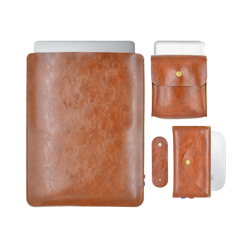 Bolsa para Laptop em Couro Microfibra Terno Combinado Bolsa Ultra Fina para Computador Manga para Macbook Pro m1 Retina e Air 13 14 15 16 - Imagem 4