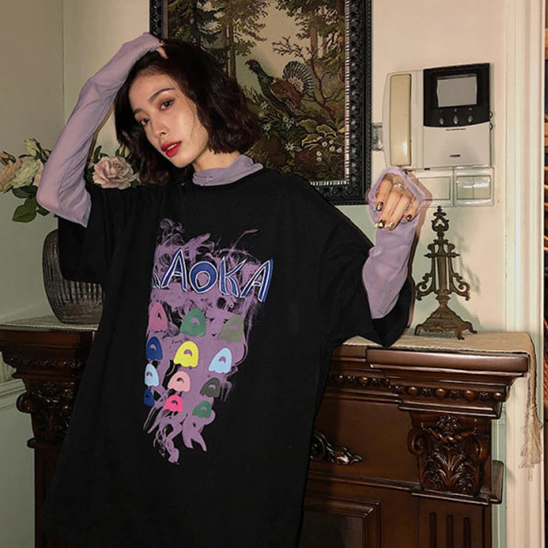 Goth cotton Short Sleeve Top Tee Female Kawaii y2k mujer Grunge kpop футболка Harajuku Music girl Print Black Crop Women T-shirt