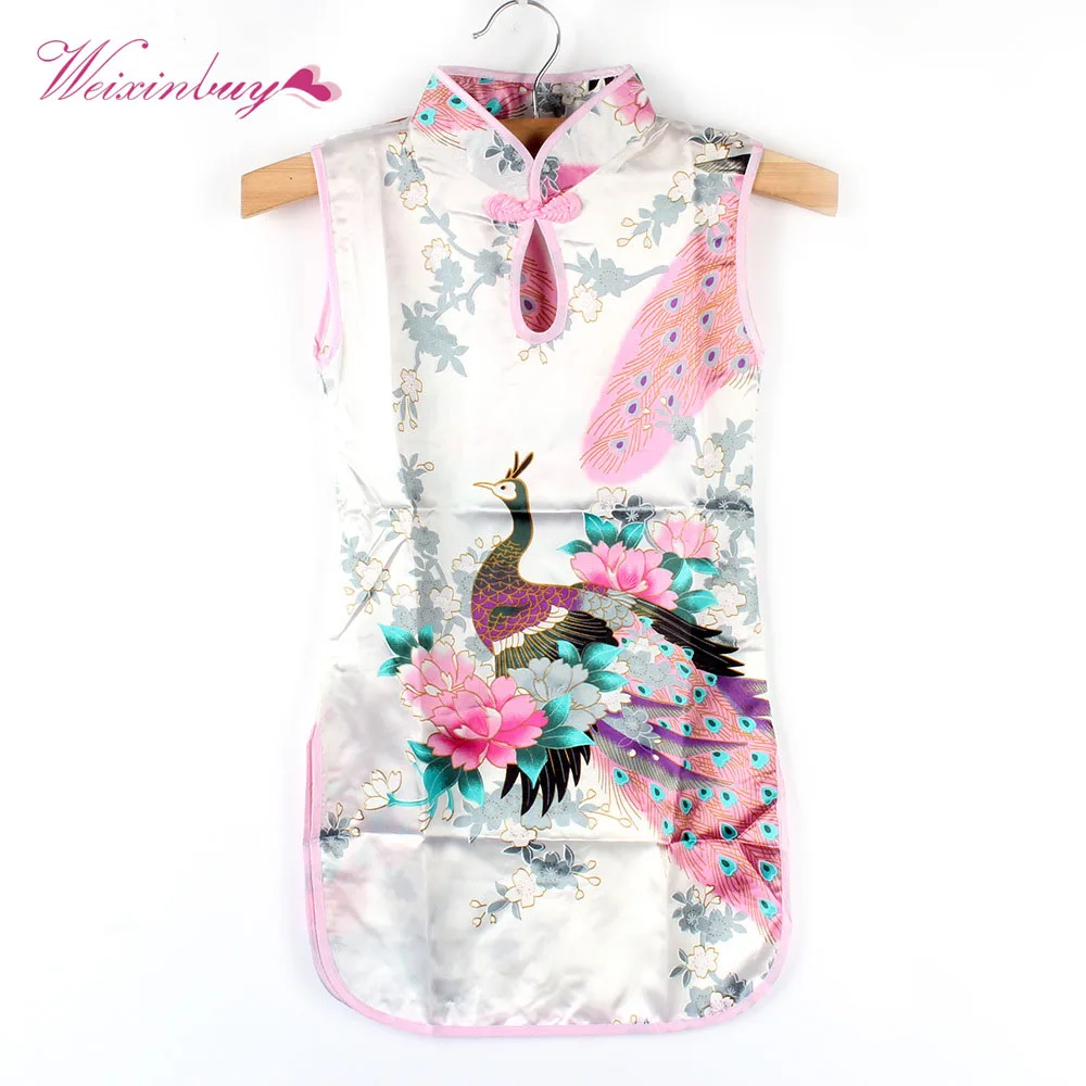 Популярное китайское детское платье Чонсам с павлином для маленьких девочек Qipao, одежда на возраст от 2 до 7 лет