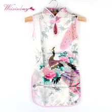 Популярное китайское детское платье Чонсам с павлином для маленьких девочек Qipao, одежда на возраст от 2 до 7 лет