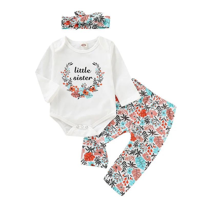 

Lovely Infant Newborn Baby Girl long Sleeve Bodysuit Tops Floral Pant Bodysuit with Headband for 0-18M Halloween Outfit Set D30