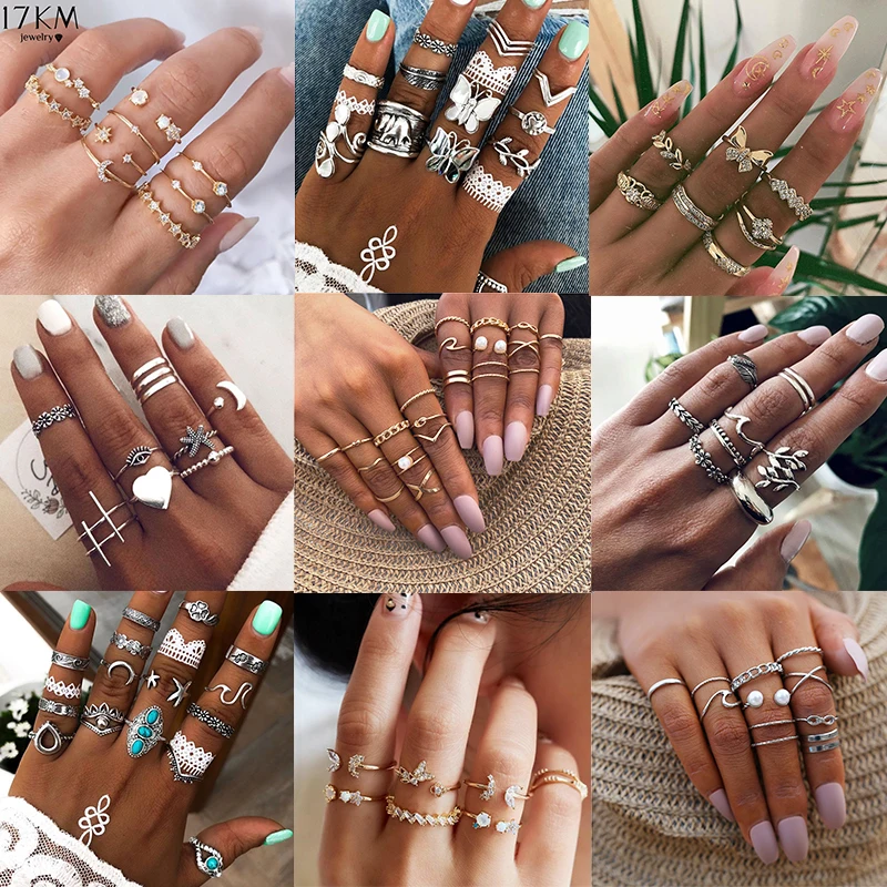 Rings for Crystal-Rings-Set Jewelry Geometric 17KM Trendy Women Gifts Gold-Color Bohemian