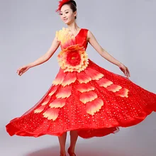 Открывающаяся юбка для танцев, новинка, для взрослых, современный танцевальный костюм, платье для хора, длинная юбка, платье для шоу, женское платье с цветами