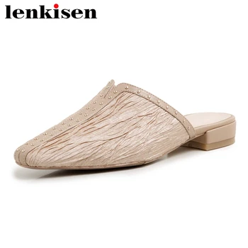 

Lenkisen 2020 summer new arrival outside slipper square toe low heel cozy convenient loafer beauty women slip on brand shoes L18