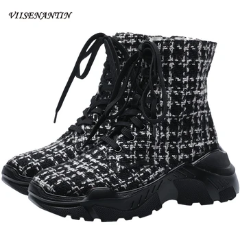 

Star Same Height Increase Short Winter Boots Plus Velvet Women's Leather Sports Soft Thick-soled Lace-up Casual Platform Shoes